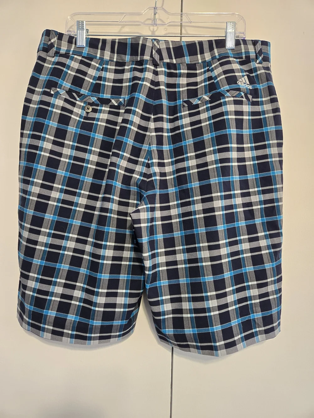 Adidas Plaid Golf Shorts Men's 36 Blue Gray Performance Flat Front